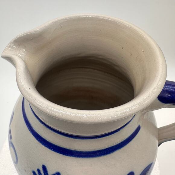 Vtg Handarbeit Salt Glaze German Water Jug Pitcher Art Pottery Gray Blue Cottage - Picture 4 of 13